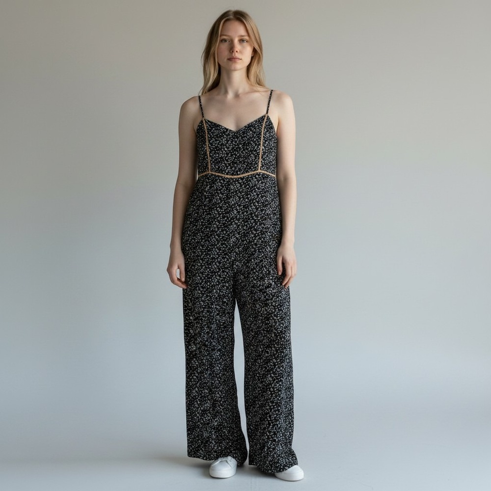 Madewell‎ Flora Romper/Jumper Womens 6 Black Wide Leg Loose Fit Gauze Casual
